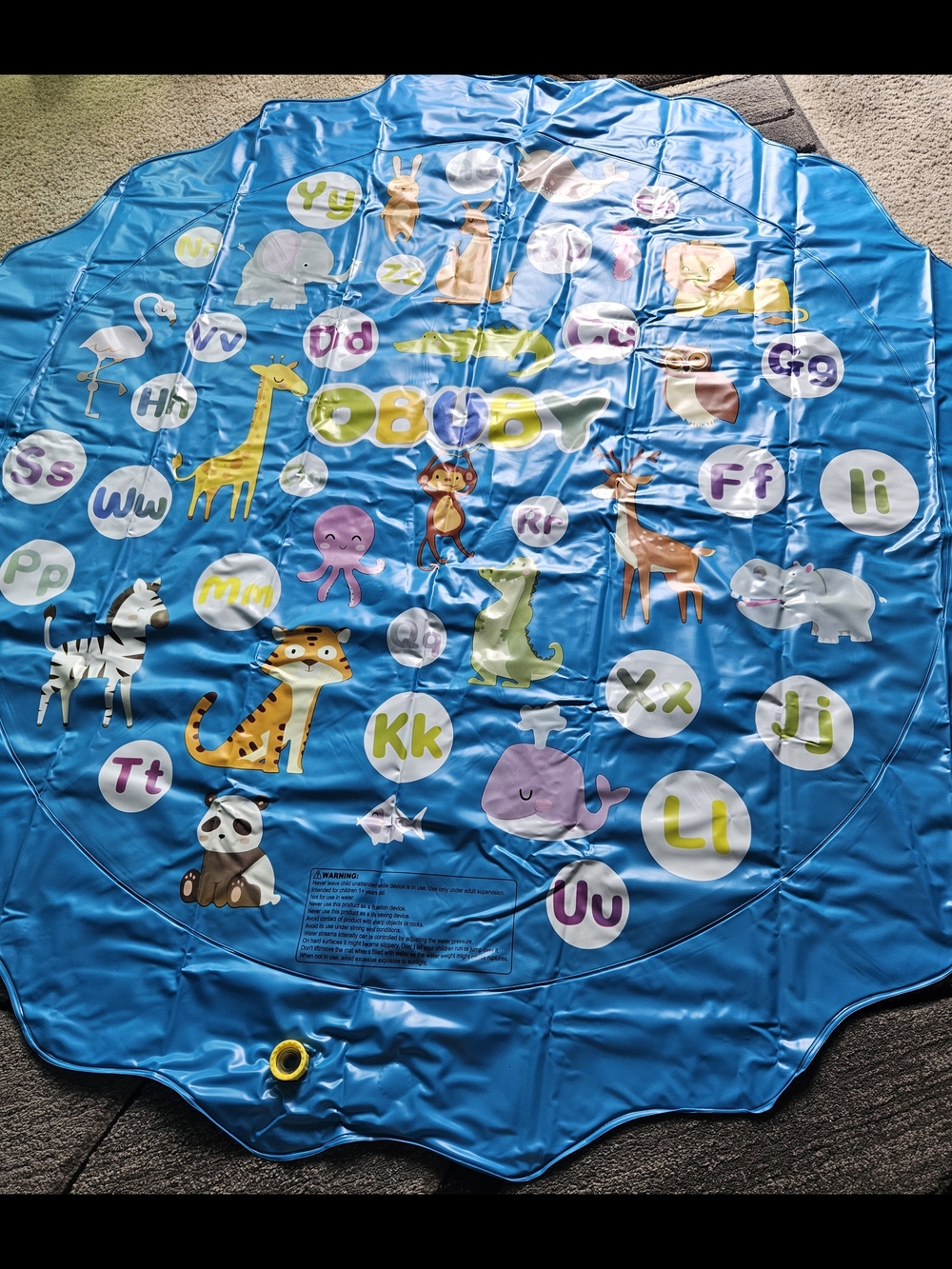 Blue Kids Alphabet Animal Water Play Mat - Inflatable Swim Pad
